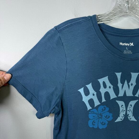 Hurley Hawaii Hibiscus Tropical Flower Graphic Blue T-Shirt Juniors's Size L - Picture 5 of 11